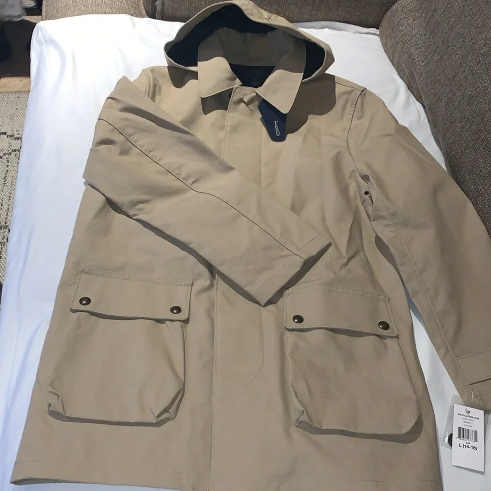 BNWT POLO RALPH LAUREN UNISEX KHAKI 100% COTTON HOOD JACKET SZ L (14-16)